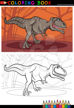 Cartoon Illustration of Tyrannosaurus Rex Dinosaur Reptile Species in Prehistoric World for Coloring Book and Education