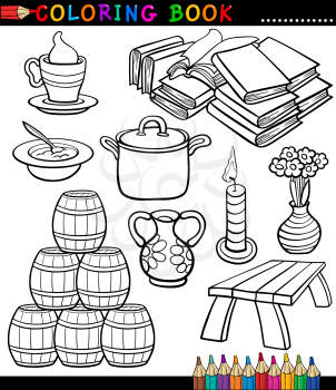 Coloring Book Black and White Cartoon Illustration of Different Objects