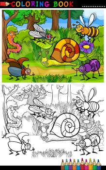 Coloring Book or Coloring Page Cartoon Illustration of Funny Insects or Bugs on the Meadow for Children Education