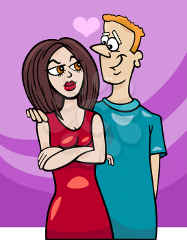 Cartoon Illustration of Man and Woman Couple in Love
