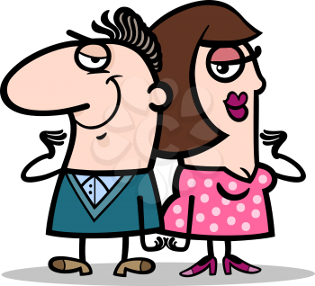 Cartoon Illustration of Cheerful Man and Woman Couple in Love