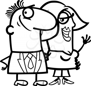 Black and White Cartoon Illustration of Happy Man and Woman Couple in Love for Coloring Book