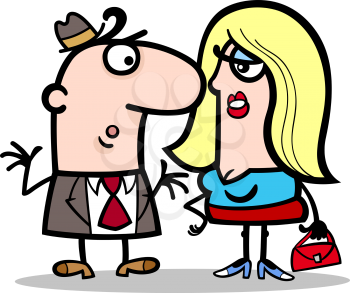 Cartoon Illustration of Funny Man and Woman Couple Talking