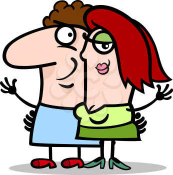 Cartoon Illustration of Happy Man and Woman Couple in Love