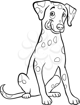 Black and White Cartoon Illustration of Cute Dalmatian Purebred Dog for Coloring Book