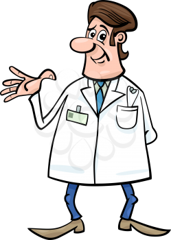 Cartoon Illustration of Male Medical Doctor in White Coat with Stethoscope