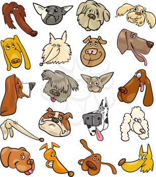 Cartoon Illustration of Different Happy Dogs Heads Big Collection Set