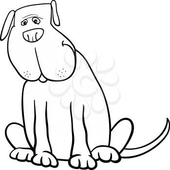 Black and White Cartoon Illustration of Funny Big Sitting Dog for Coloring Book
