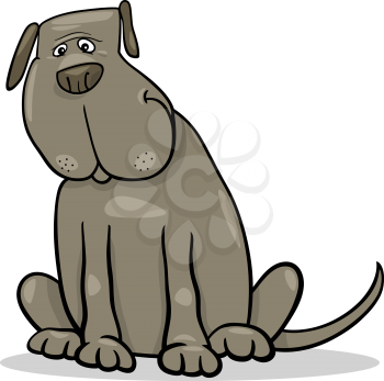 Cartoon Illustration of Funny Big Gray Sitting Dog