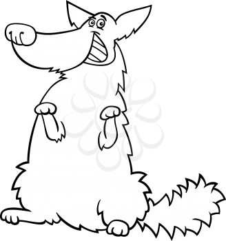 Black and White Cartoon Illustration of Funny Standing Shaggy Dog for Coloring Book
