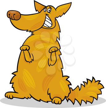 Cartoon Illustration of Funny Yellow Standing Shaggy Dog