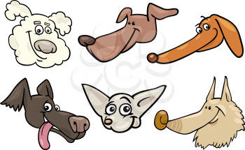 Cartoon Illustration of Different Happy Dogs or Puppies Heads Collection Set