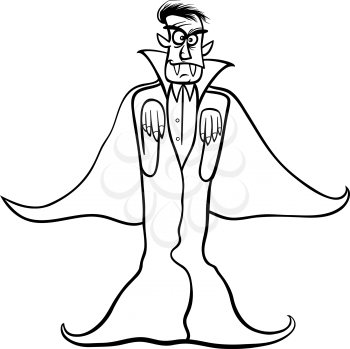 Black and White Cartoon Illustration of Scary Count Dracula Vampire for Coloring Book