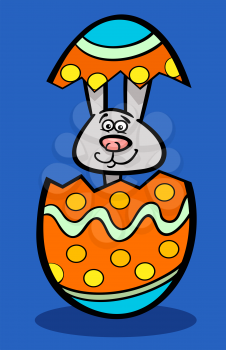 Cartoon Illustration of Funny Easter Bunny in Colored Eggshell of Easter Egg