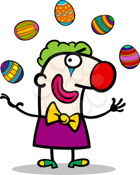 Cartoon Illustration of Funny Man in Clown Costume juggling Easter Eggs