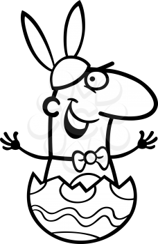 Black and White Cartoon Illustration of Funny Man in Easter Bunny Costume in Easter Egg Eggshell for Coloring Book
