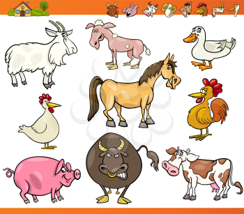 Cartoon Illustration Set of Comic Farm and Livestock Animals isolated on White