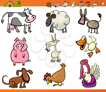 Cartoon Illustration Set of Funny Farm and Livestock Animals isolated on White