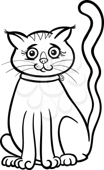 Black and White Cartoon Illustration of Cute Female Cat or Kitten for Coloring Book
