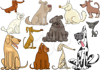 Cartoon Illustration of Funny Different Dogs or Puppies Set