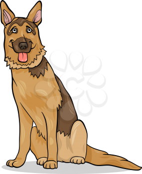 Cartoon Illustration of Funny German Shepherd Purebred Dog