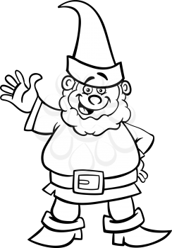 Black and White Cartoon Illustration of Fantasy Gnome or Dwarf for Coloring Book