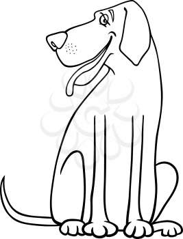 Black and White Cartoon Illustration of Funny Great Dane Dog for Coloring Book or Coloring Page