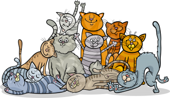 Cartoon Illustration of Happy Cats or Kittens Group