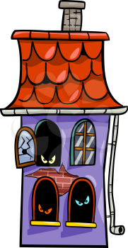 Cartoon Illustration of Scary Haunted House for Halloween