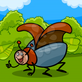 Cartoon Illustration of Funny Beetle or Cockchafer Insect on the Meadow