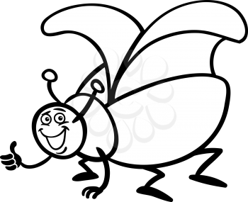 Black and White Cartoon Illustration of Funny Beetle or Cockchafer Insect for Coloring Book