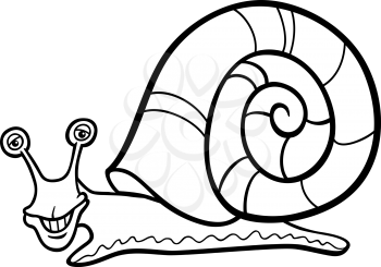 Black and White Cartoon Illustration of Funny Snail Mollusk with Shell for Coloring Book