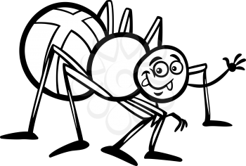 Black and White Cartoon Illustration of Funny Cross Spider Insect for Coloring Book