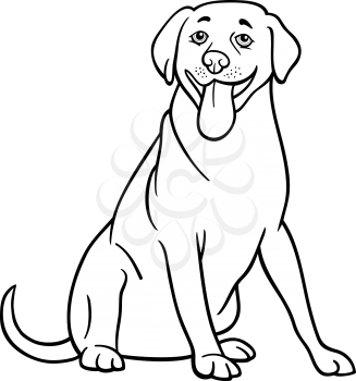 Black and White Cartoon Illustration of Funny Labrador Retriever Dog for Coloring Book