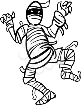 Black and White Cartoon Illustration of Scary Mummy Monster for Coloring Book