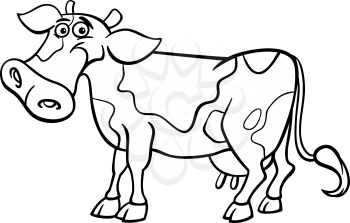 Black and White Cartoon Illustration of Funny Spotted Cow Farm Animal for Coloring Book