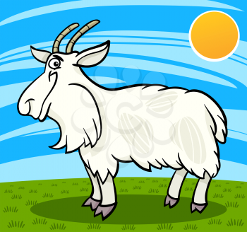 Cartoon Illustration of Funny Comic Hairy Goat Farm Animal