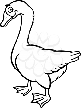 Black and White Cartoon Illustration of Funny Goose Farm Bird Animal for Coloring Book