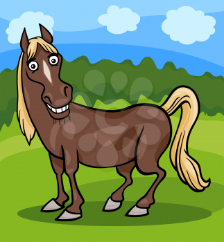 Cartoon Illustration of Funny Comic Horse Farm Animal