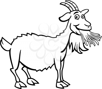 Black and White Cartoon Illustration of Funny Goat Farm Animal for Coloring Book