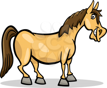Cartoon Illustration of Funny Horse Farm Animal