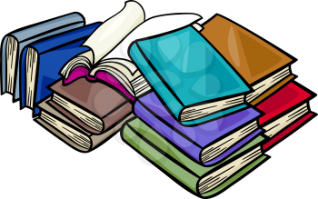 Cartoon Illustration of Books in a Heap