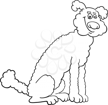 Black and White Cartoon Illustration of Cute Poodle Dog for Coloring Book or Coloring Page