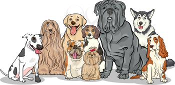 Cartoon Illustration of Funny Purebred Dogs or Puppies Group