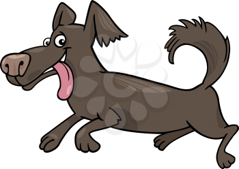 Cartoon Illustration of Funny Little Running Shaggy Dog