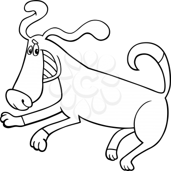 Black and White Cartoon Illustration of Funny Running Playful Dog for Coloring Book