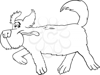 Black and White Cartoon Illustration of Funny Running Shaggy Sheepdog Dog for Coloring Book