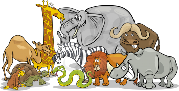 Cartoon Illustration of Funny African Safari Wild Animals Group