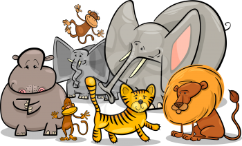 Cartoon Illustration of Cute African Safari Wild Animals Group