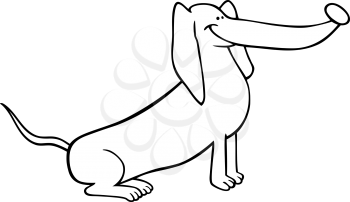 Black and White Cartoon Illustration of Funny Sitting Dachshund Dog for Coloring Book or Coloring Page
